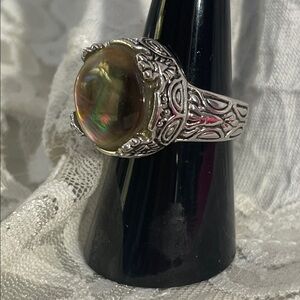 Elegant Silver and Iridescent Stone Ring
